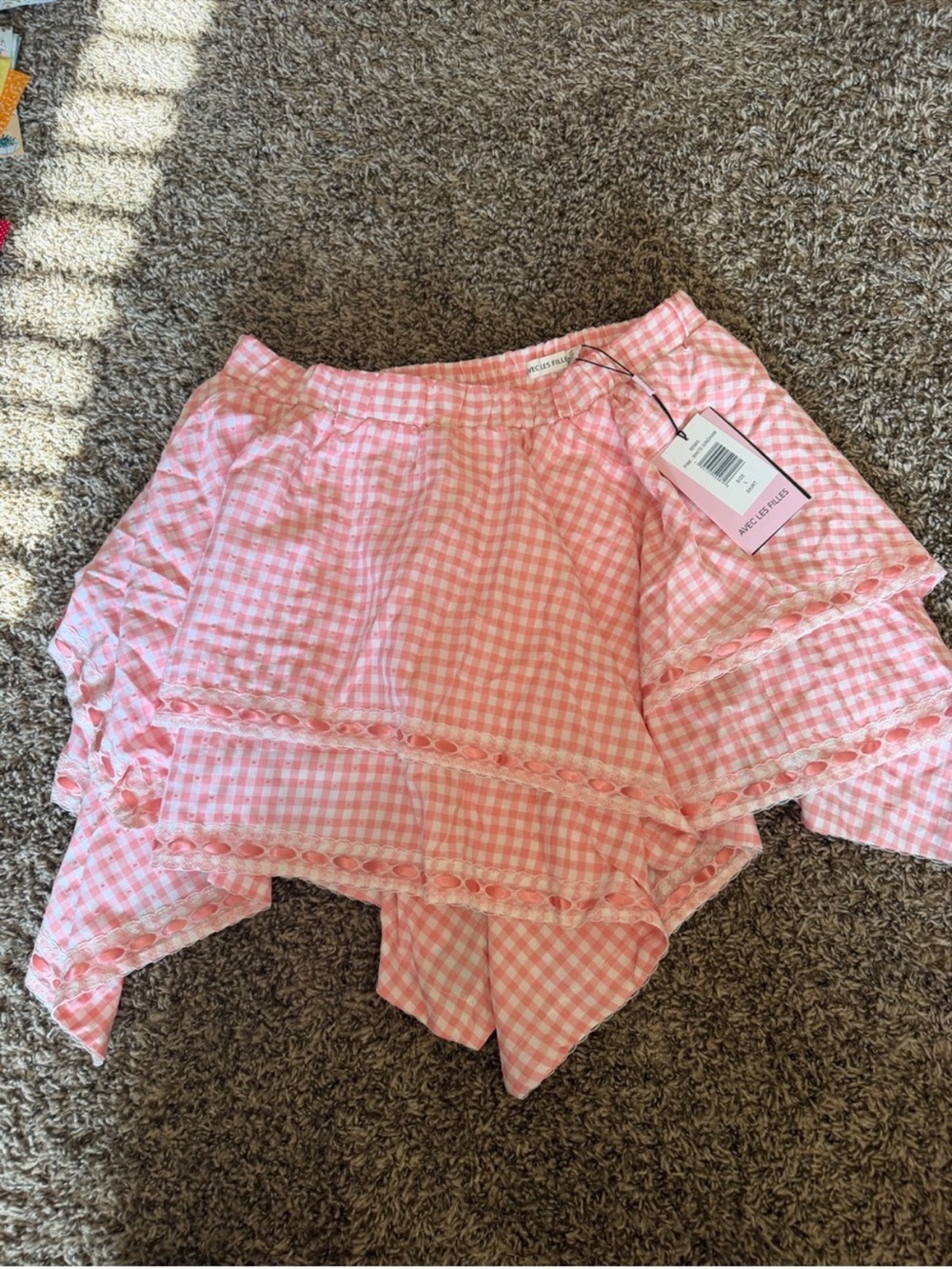 Avec Les Filles Pink Gingham Layered Ruffle Skort